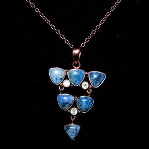 Dumortierite and Rainbow Moonstone Copper Necklace